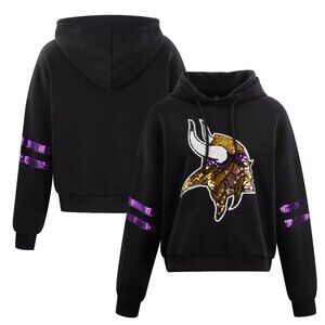 Minnesota Vikings Black Cropped Sequin Hoodie